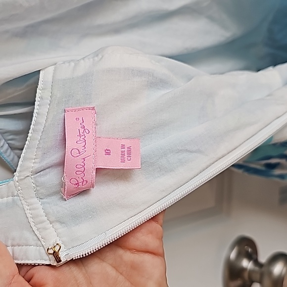 Lilly Pulitzer Sandrine Dress in Shorely Blue Pearl Detail Women Size 10 EUC - Picture 7 of 10